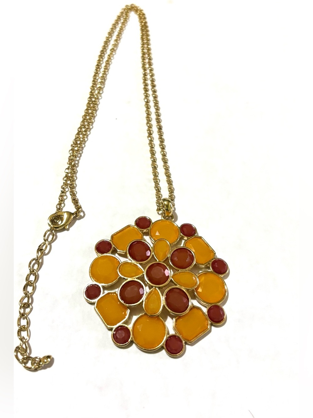 Fashion Jewelry Gold-Tone Yellow & Red Floral Cluster Pendant Necklace